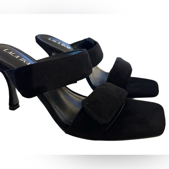 NWOT Women’s Faux Suede Square Open Toe Slip On Stiletto Heels Sandals - Picture 4 of 11